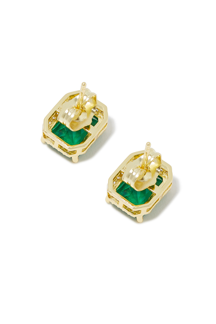 Emerald Pave Halo Stud Earrings, Gold-Plated Brass, Emerald & Cubic Zirconia
